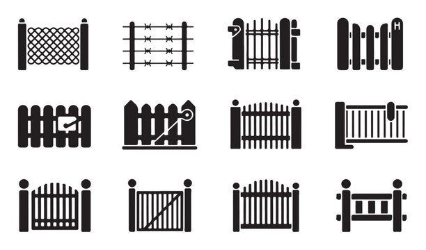 Industrial security fence and gate silhouette collection for property protection systems.