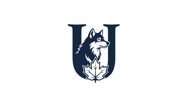 Husky wolf head logo with maple leaf emblem.