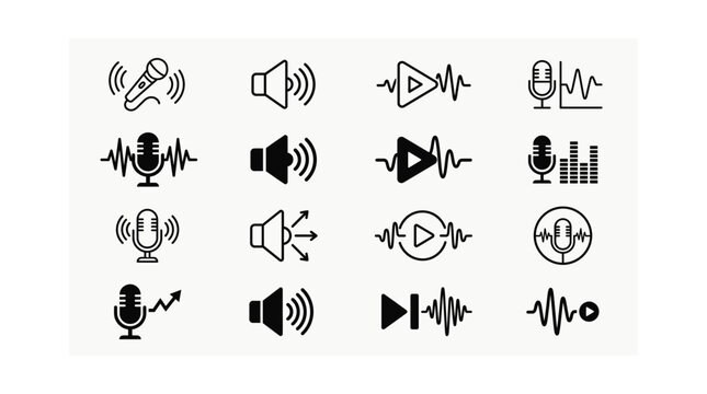 Set of audio recording and playback icons
