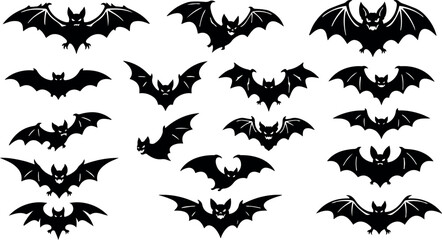 Fototapeta premium Halloween bat silhouettes bundle set collection on white background
