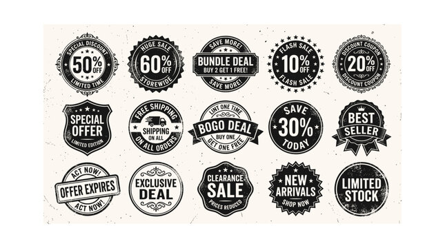 Black and white vintage sale discount badges set