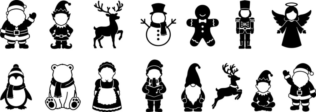 Christmas winter holidays festive season icons collection of cute cartoon characters