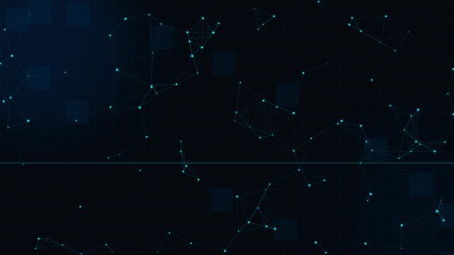 Abstract digital network of glowing blue stars and lines on a dark background, representing connections and data transfer