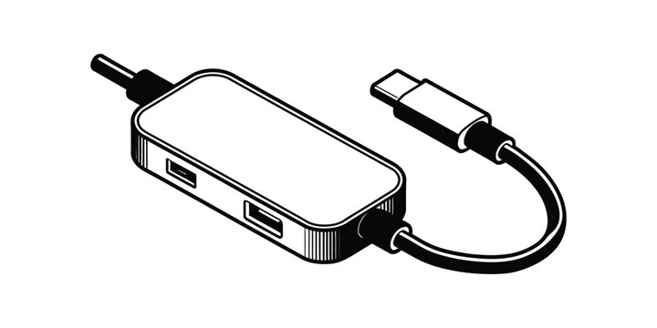 External Hard Drive Charger Icon with USB Cable Outline Vector for Data Storage, Device Connection, and Power Supply