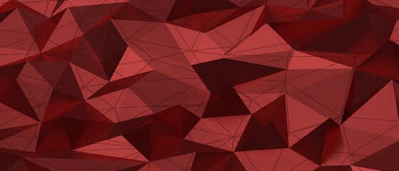 Fototapeta premium Dark red abstract low poly background with detailed wireframe mesh overlay