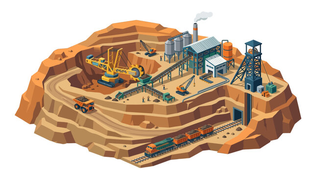 Mining site with industrial equipment.