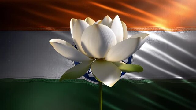 Lotus Flower Blooming on Indian Flag Representing Spirituality and Patriotism