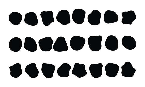 Set of organic hand drawn blob shapes isolated on white background flat black ink silhouettes for modern graphic design element creative liquid amorphous blobs collection irregular geometric vector.