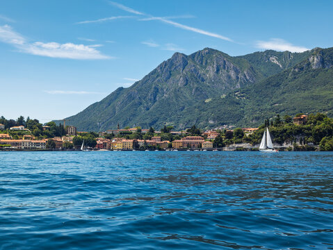 View of the lakefront of Malgrate village on Lake Como