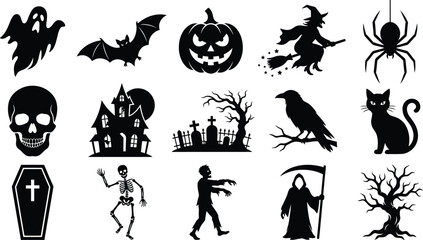 Fototapeta premium Halloween silhouette icons set