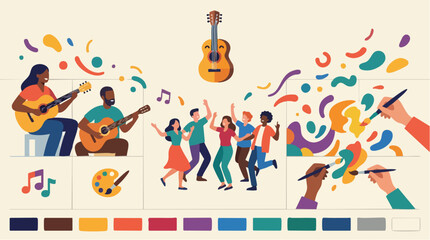 Naklejka premium Diverse People Engaged in Creative Music Dance and Art Illustration