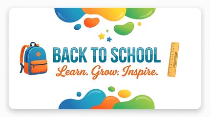 Fototapeta premium Back to school banner with colorful typography and illustrations
