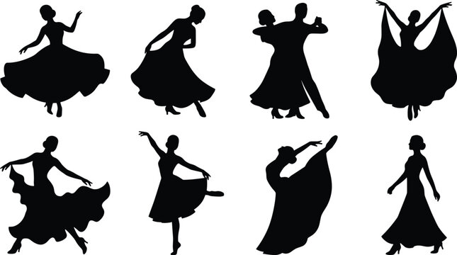 Elegant Ballroom and Contemporary Dance Silhouette Collection with Graceful Female Performers