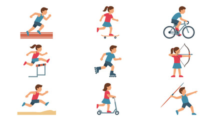 Fototapeta premium Set of children engaging in various sports and physical activities with joy and energy