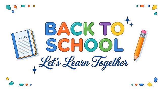 Colorful Back to School banner with Let's Learn Together lettering