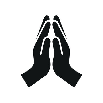 Praying hands, clasped hands, black silhouette, gesture icon, prayer symbol isolated on White Background