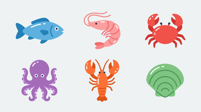 Collection of seafood icons