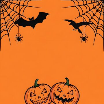 Happy halloween background with spooky pumpkins bats and spiders