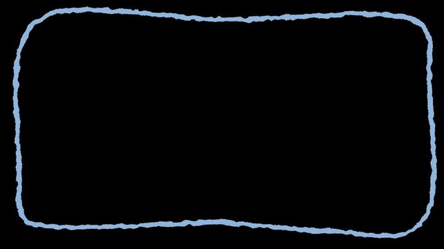 animated blue charcoal sketch scribbles, Blue hand drawn rectangle frame on black background. 4K Video