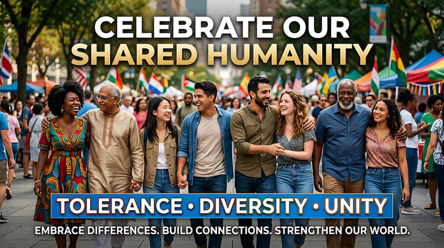 Diversity, tolerance, unity concept, people celebrating shared humanity, multicultural crowd