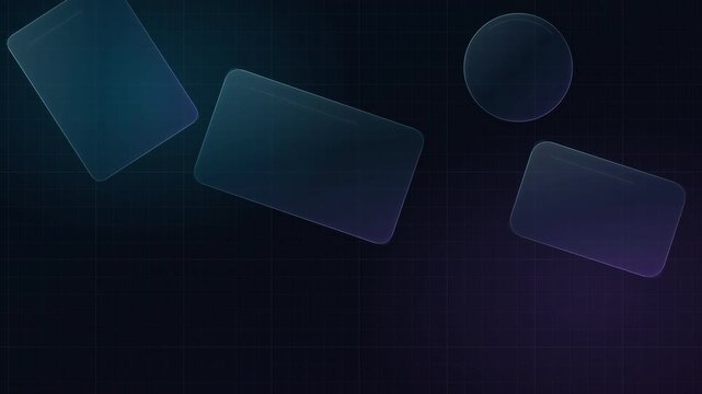 Abstract Glassmorphism Grid Seamless Loop Background with Floating Frosted Glass Shapes and Tech Neon Glow