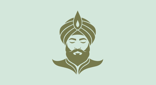 Artistic illustration of a serene man with turban and beard, closed eyes