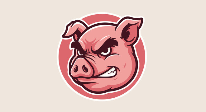 Aggressive cartoon pig with angry expression, bold outline, clenched teeth