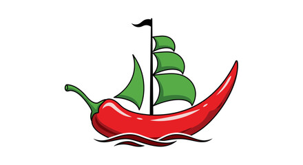 Artistic illustration combining a chili pepper and a sailing ship with sails © Basar