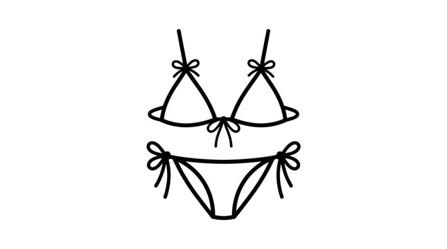 Line drawing of a two piece bikini swimsuit with tied strings