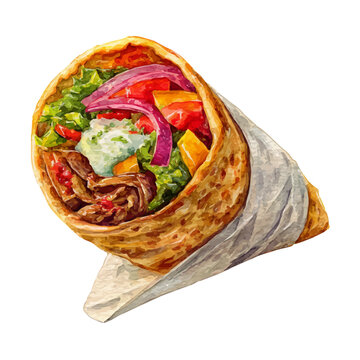 Shawarma, isolated watercolor element on white background