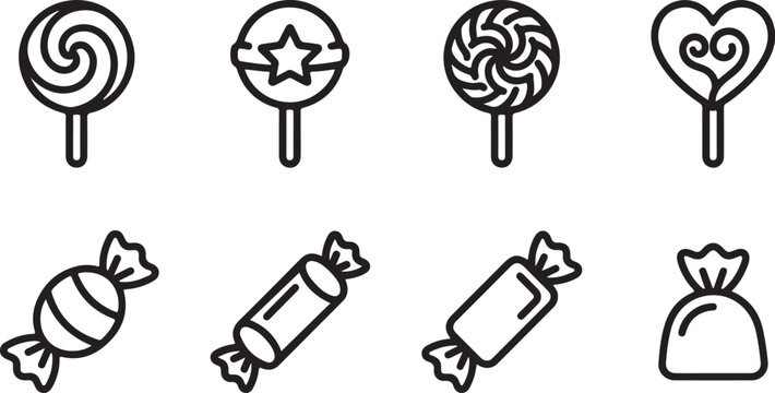 Flat design candy and lollipop icons set