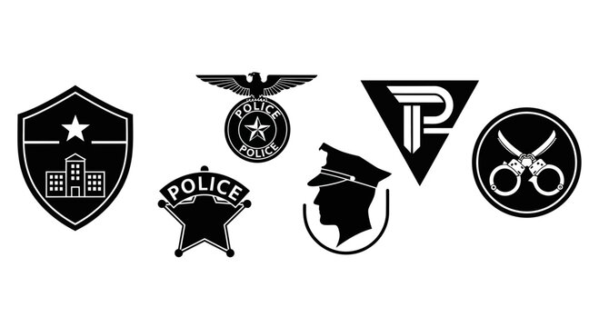 Black shield badge icon with a white star in the center, featuring a clean outline and minimalist security, protection, and authority symbol design isolated on a white background.