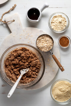 Ingredients mixed together to make homemade no-bake energy balls.