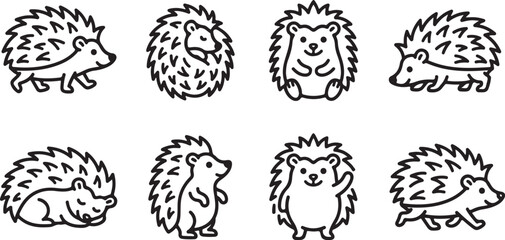 Obraz premium Cartoon hedgehog illustrations in different poses