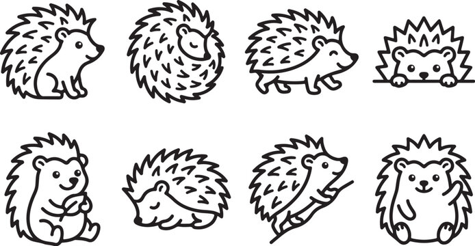 Cute hedgehog illustrations in playful poses