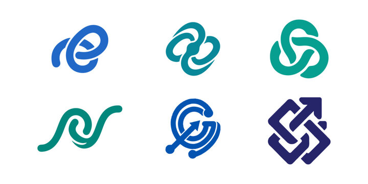 Abstract modern corporate logo set with blue and green geometric symbols for technology and business connectivity branding