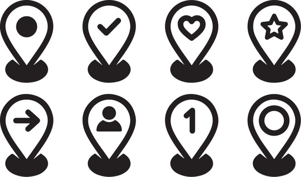 Flat location pin icons with different symbols
