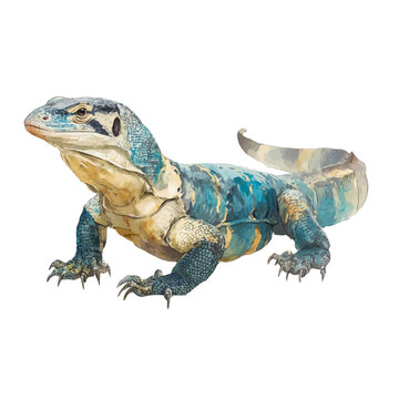 Watercolor clipart of Monitor Lizard, isolated on white background