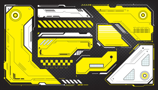 Cyberpunk UI HUD Elements Set - Futuristic Yellow and White Sci-Fi Graphic Interface Kit