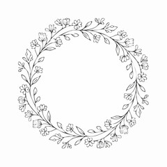 Obraz premium Elegant monochrome line art botanical wreath