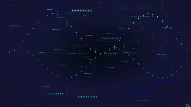 Abstract digital background with flowing binary code and data streams in deep blue space