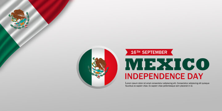 16th September - Mexico Independence Day "D&iacute;a de la Independencia" 2026 216th Anniversary Banner with Patriotic Waving Flag and Round Flag Icon. Best for Banner, Poster, Background, Official Greetings