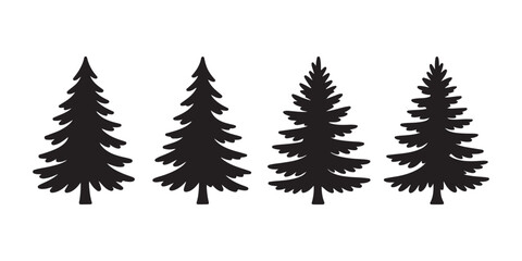 Set of detailed coniferous tree silhouettes isolated on transparent background for creative projects. © MSTALIMA