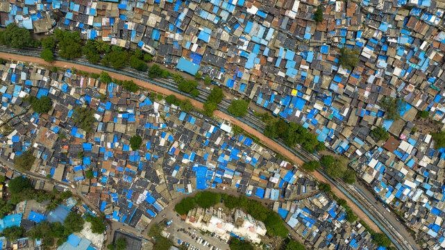 Urban housing density with transportation corridor in Mumbai aerial view