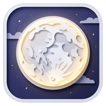 Euro coin with crescent moon and clouds illustration isolated on transparent background