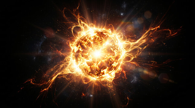 A massive fireball erupts in Space with flames and light