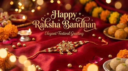 Naklejka premium Raksha bandhan festive greeting with traditional rakhi and indian sweets