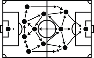 Soccer Field Strategy Diagram with Player Movement Arrows Tactical Formation Vector Illustration © Mim