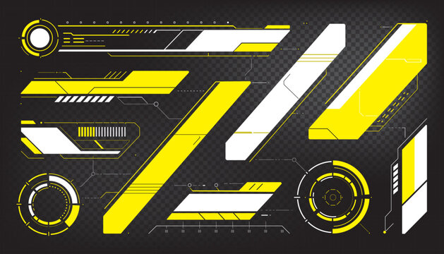 Cyberpunk UI HUD Elements Set &ndash; Futuristic Yellow and White Sci-Fi Interface Kit