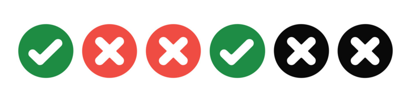 Green checkmark and red cross marks in solid circles for approval and rejection interface elements.